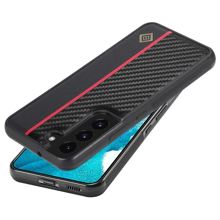 LC.IMEEKE Protective Case for Samsung Galaxy S22 5G , Carbon Fiber Texture Leather Coated TPU+EVA Phone Case