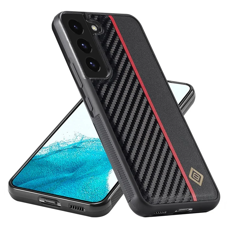 LC.IMEEKE Protective Case for Samsung Galaxy S22 5G , Carbon Fiber Texture Leather Coated TPU+EVA Phone Case