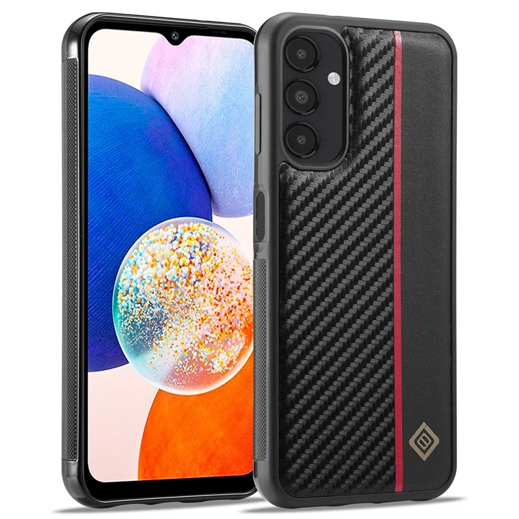 LC.IMEEKE Carbon Fiber Texture Case für Samsung Galaxy A14 4G / 5G, PU-Leder beschichtete TPU+EVA Stoßabsorption Handyhülle