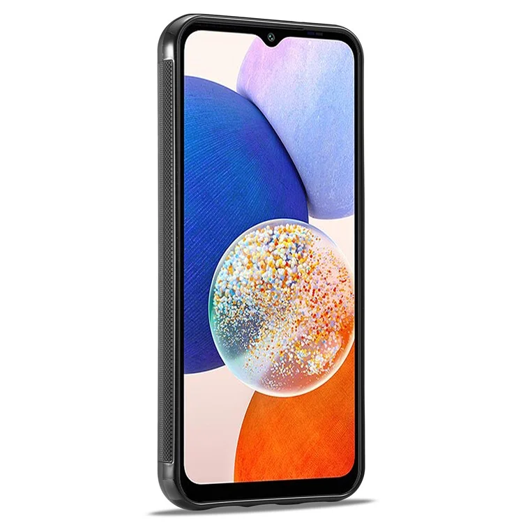 LC.IMEEKE Carbon Fiber Texture Case für Samsung Galaxy A14 4G / 5G, PU-Leder beschichtete TPU+EVA Stoßabsorption Handyhülle