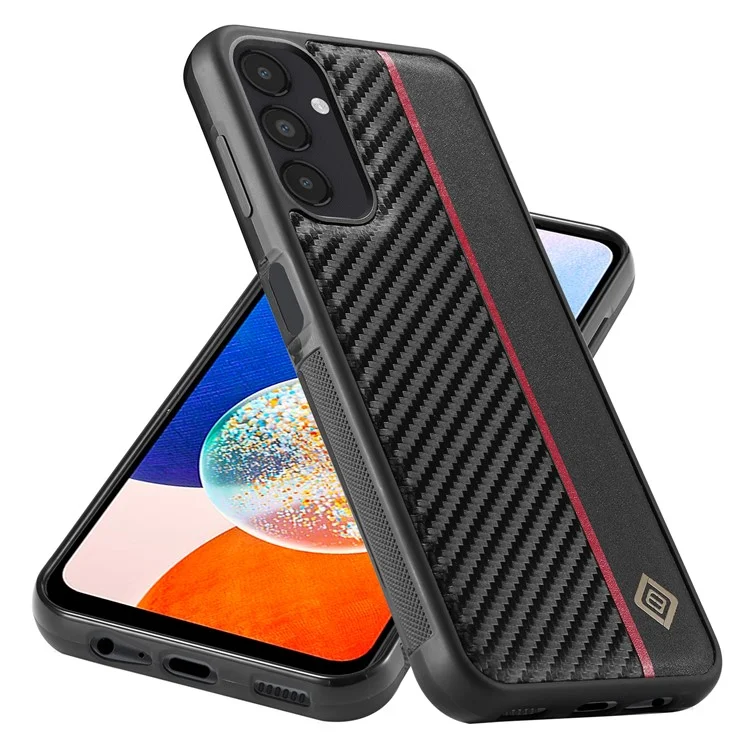 LC.IMEEKE Carbon Fiber Texture Case für Samsung Galaxy A14 4G / 5G, PU-Leder beschichtete TPU+EVA Stoßabsorption Handyhülle