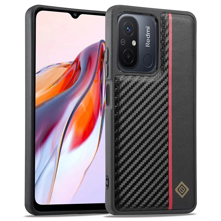 LC.IMEEKE Pour Xiaomi Redmi 11A 4G / 12C 4G Coque de téléphone antirayure en cuir PU+TPU+EVA avec texture en fibre de carbone