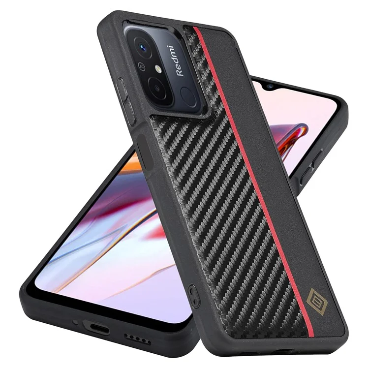 LC.IMEEKE Pour Xiaomi Redmi 11A 4G / 12C 4G Coque de téléphone antirayure en cuir PU+TPU+EVA avec texture en fibre de carbone