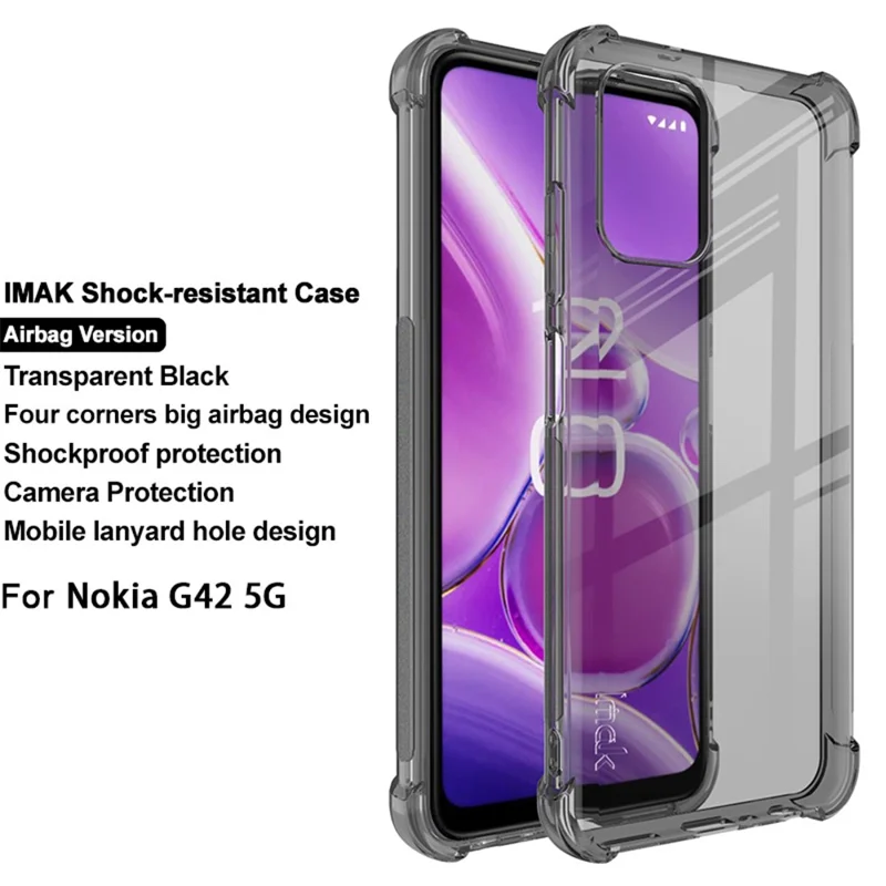 IMAK pour Nokia G42 Anti-drop Soft TPU Housse de protection arrière transparente Étui de téléphone Coussin de protection aux quatre coins Coque de téléphone - Noir transparent