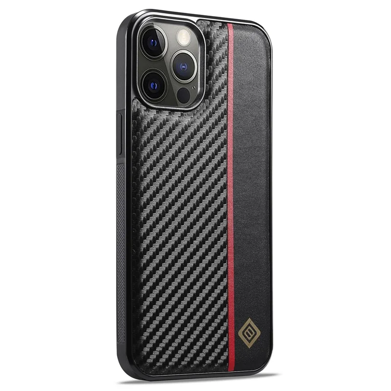 LC.IMEEKE For iPhone 12 Pro Max Carbon Fiber Texture Phone Cover PU Leather+TPU+EVA Cell Phone Shell