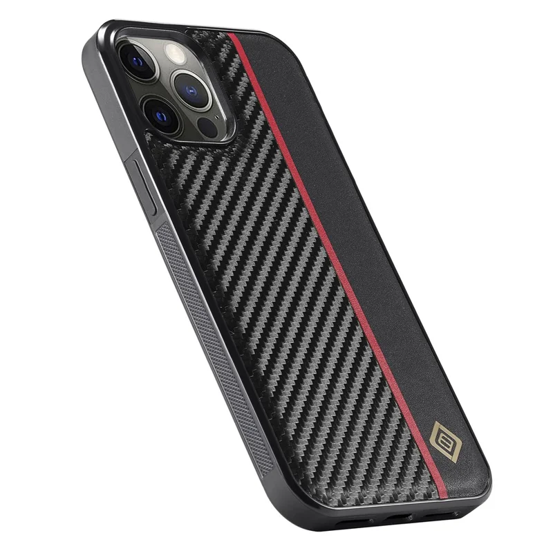 LC.IMEEKE For iPhone 12 Pro Max Carbon Fiber Texture Phone Cover PU Leather+TPU+EVA Cell Phone Shell