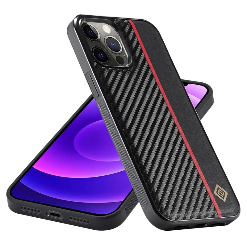 LC.IMEEKE For iPhone 12 Pro Max Carbon Fiber Texture Phone Cover PU Leather+TPU+EVA Cell Phone Shell
