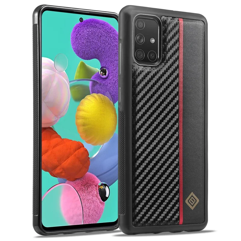 LC.IMEEKE Para Samsung Galaxy A51 4G SM-A515 Tampa do Telefone Slim-Fit Textura de Fibra de Carbono Revestimento de Couro PU+TPU+EVA