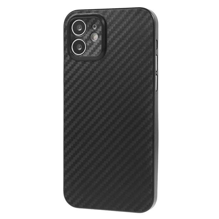 For iPhone 12 6.1 inch Super Thin Phone Case Carbon Fiber Texture PC Back Cover (Precise Lens Cutout) - Black