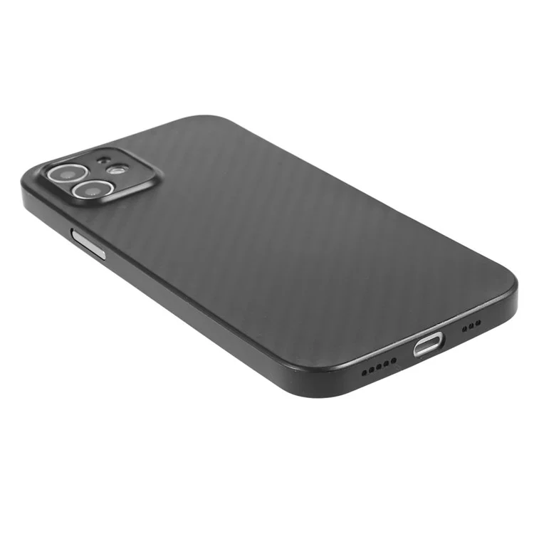 For iPhone 12 6.1 inch Super Thin Phone Case Carbon Fiber Texture PC Back Cover (Precise Lens Cutout) - Black