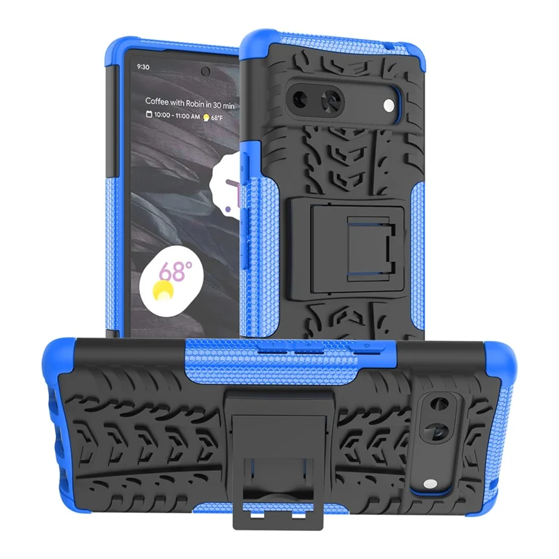 Para Google Pixel 7a PC+TPU Kickstand Back Cover Tyre Pattern Shockproof Phone Case - Azul