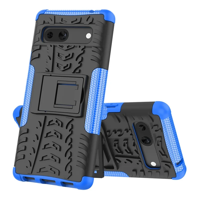 Para Google Pixel 7a PC+TPU Kickstand Back Cover Tyre Pattern Shockproof Phone Case - Azul