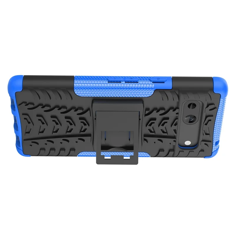 Para Google Pixel 7a PC+TPU Kickstand Back Cover Tyre Pattern Shockproof Phone Case - Azul