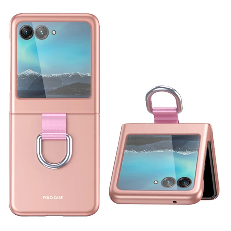 For Motorola Razr 40 Ultra 5G Rubberized Hard PC Phone Case Ring Holder Anti Drop Protective Cover - Rose Gold