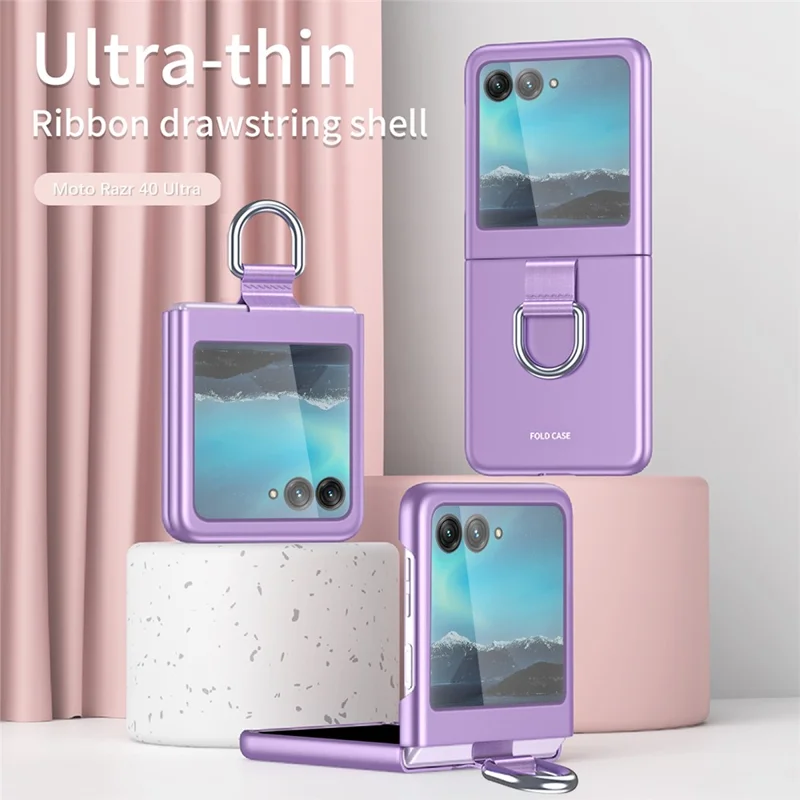 For Motorola Razr 40 Ultra 5G Rubberized Hard PC Phone Case Ring Holder Anti Drop Protective Cover - Rose Gold