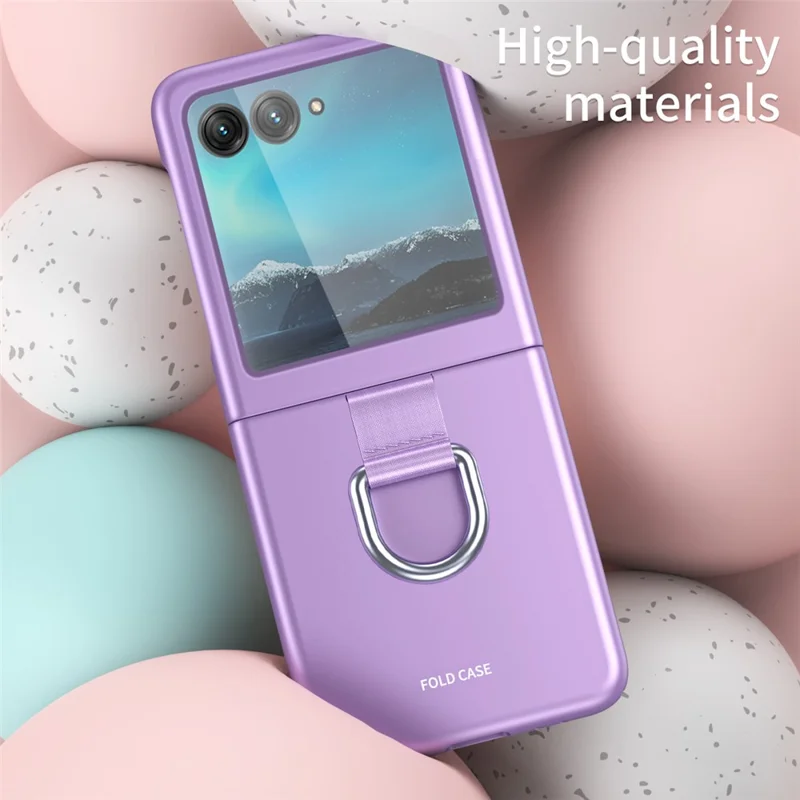 For Motorola Razr 40 Ultra 5G Rubberized Hard PC Phone Case Ring Holder Anti Drop Protective Cover - Rose Gold