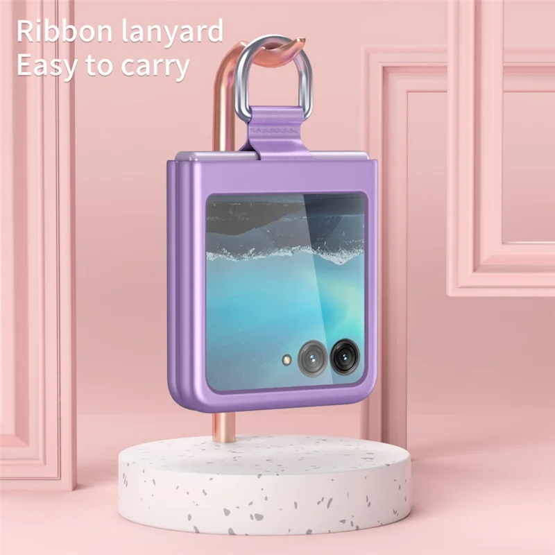 For Motorola Razr 40 Ultra 5G Rubberized Hard PC Phone Case Ring Holder Anti Drop Protective Cover - Rose Gold