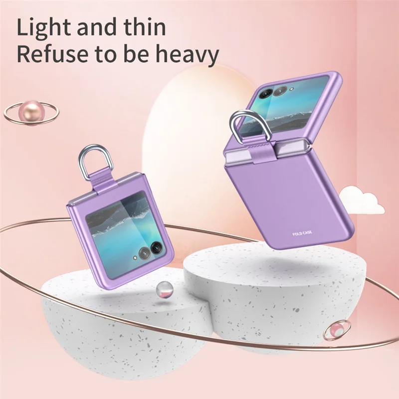 For Motorola Razr 40 Ultra 5G Rubberized Hard PC Phone Case Ring Holder Anti Drop Protective Cover - Rose Gold