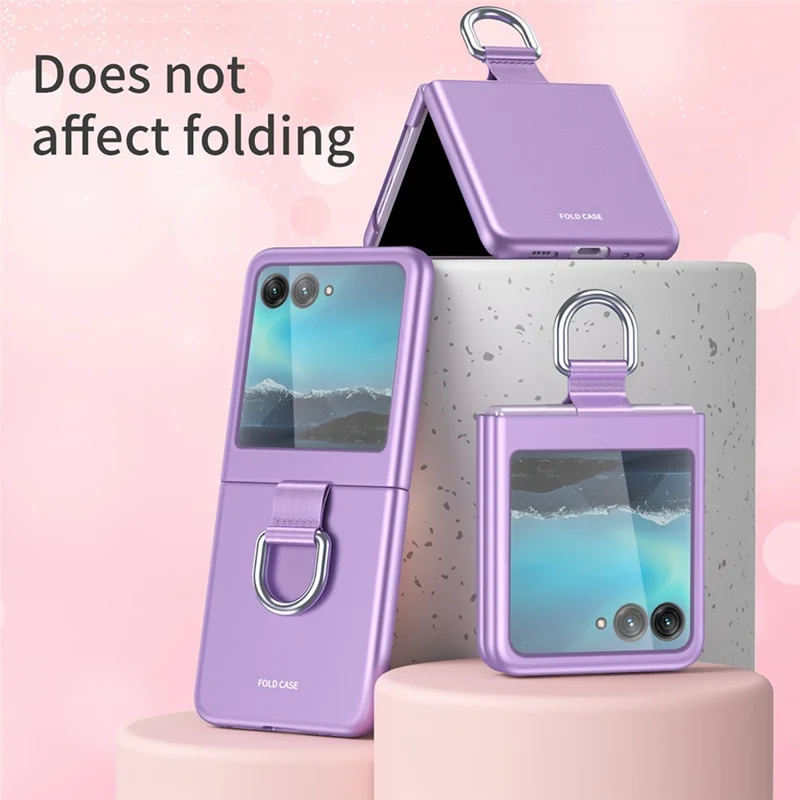 For Motorola Razr 40 Ultra 5G Rubberized Hard PC Phone Case Ring Holder Anti Drop Protective Cover - Rose Gold