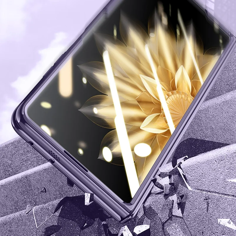 For Honor Magic V2 5G Hinge Protection Kickstand Cover Clear PC Electroplating Phone Case with Privacy Tempered Glass Film - Gold