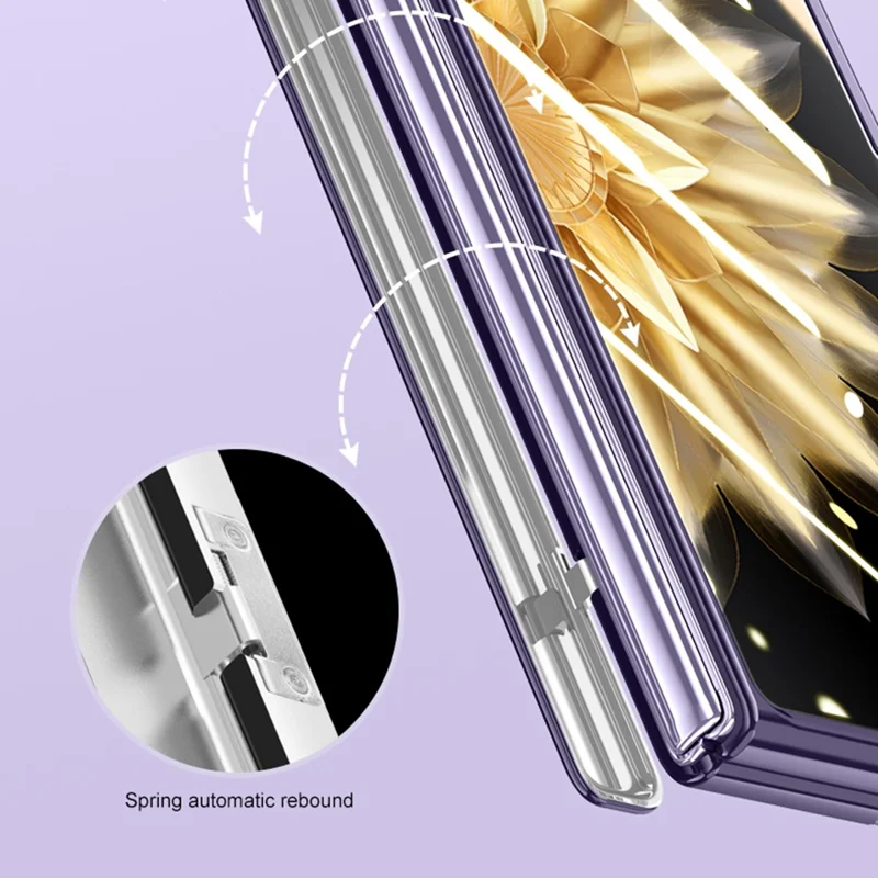 For Honor Magic V2 5G Hinge Protection Kickstand Cover Clear PC Electroplating Phone Case with Privacy Tempered Glass Film - Gold