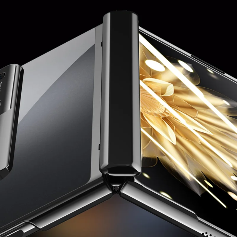 For Honor Magic V2 5G Hinge Protection Kickstand Cover Clear PC Electroplating Phone Case with Privacy Tempered Glass Film - Gold