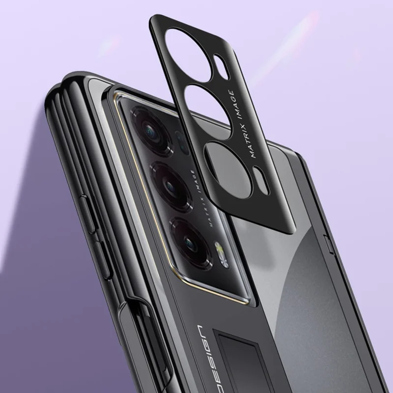 For Honor Magic V2 5G Hinge Protection Kickstand Cover Clear PC Electroplating Phone Case with Privacy Tempered Glass Film - Gold