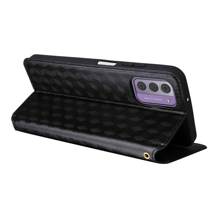 Capa de Telefone para Nokia C300 à Prova de Batida, Carteira de Couro PU Estampado com Estilo Rombóide, Capa de Flip com Suporte - Preto