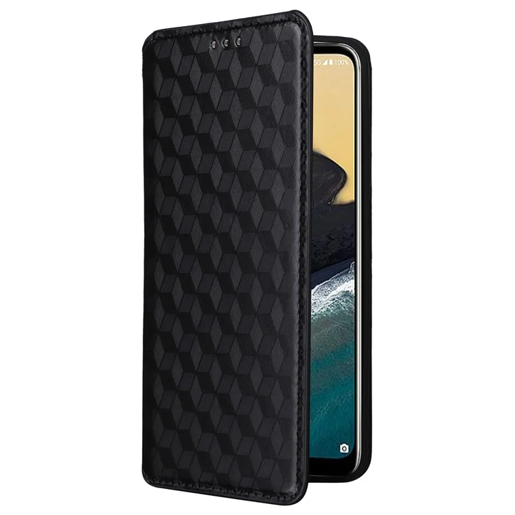 Capa de Telefone para Nokia C300 à Prova de Batida, Carteira de Couro PU Estampado com Estilo Rombóide, Capa de Flip com Suporte - Preto