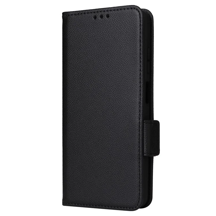 Pour Nokia C300 Litchi Texture PU Leather Case Wallet Stand Anti-Fingerprint Cell Phone Cover with Strap - Noir