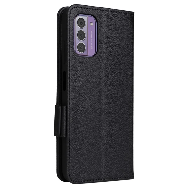 Pour Nokia C300 Litchi Texture PU Leather Case Wallet Stand Anti-Fingerprint Cell Phone Cover with Strap - Noir