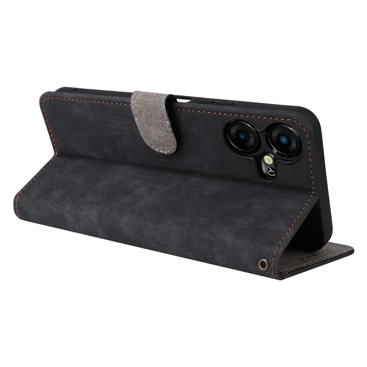Para el caso del teléfono TECNO Pova Neo 3 4G LH6n, funda de piel RFID Blocking Wallet Stand Anti-Fall Cover con correa - Negro