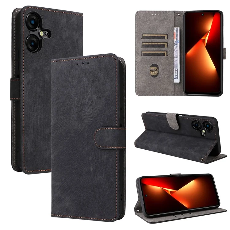 Para el caso del teléfono TECNO Pova Neo 3 4G LH6n, funda de piel RFID Blocking Wallet Stand Anti-Fall Cover con correa - Negro