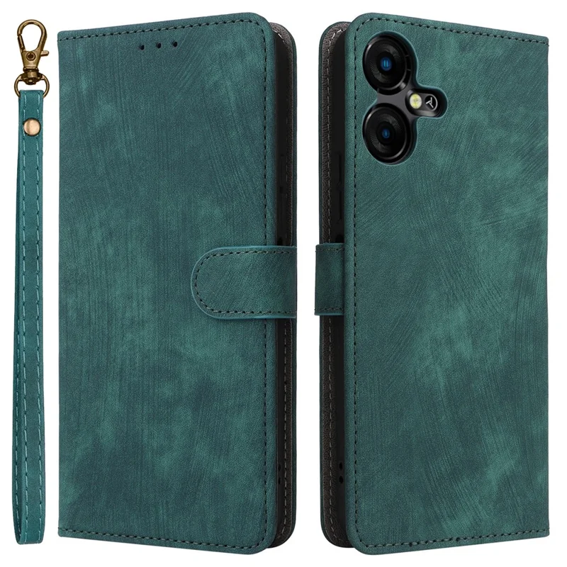 For TECNO Pova Neo 3 4G LH6n Leather Phone Case RFID Blocking Wallet Stand Anti-Fall Cover with Strap - Green