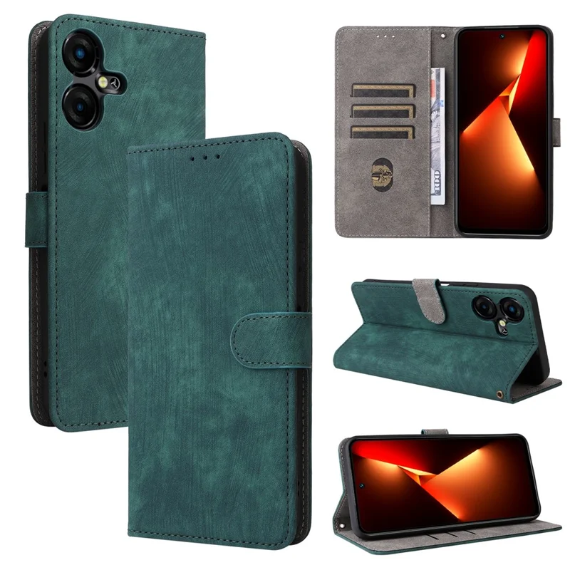 For TECNO Pova Neo 3 4G LH6n Leather Phone Case RFID Blocking Wallet Stand Anti-Fall Cover with Strap - Green