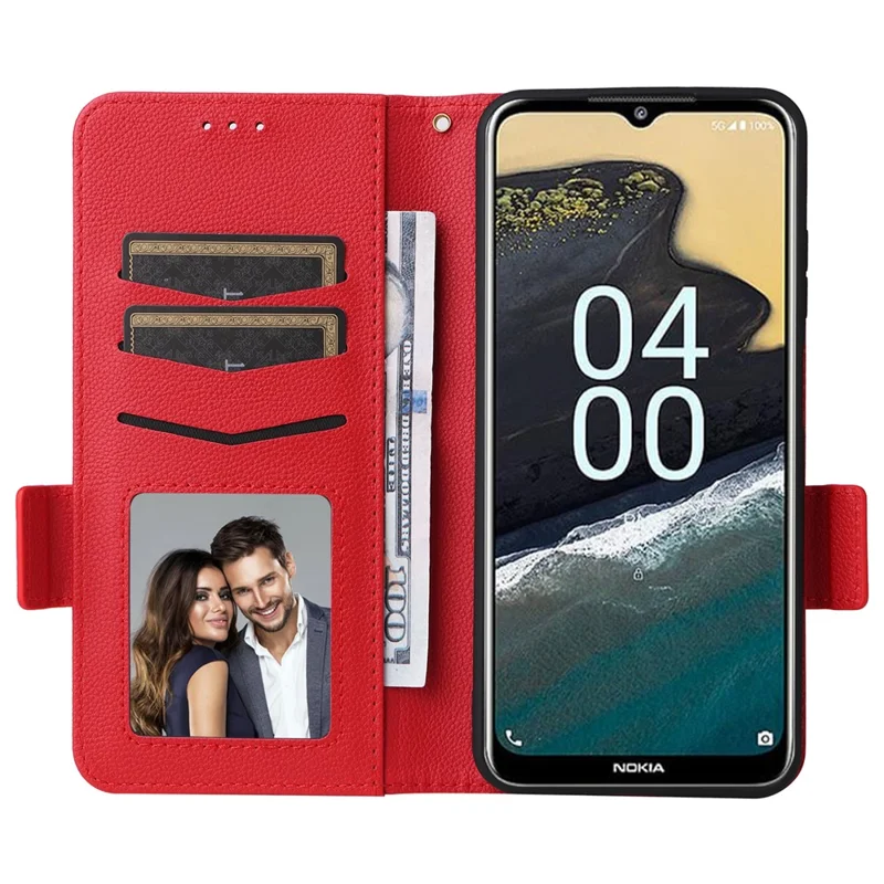 For Nokia G42 Litchi Texture PU Leather Case Wallet Stand Shockproof Phone Cover with Strap - Red