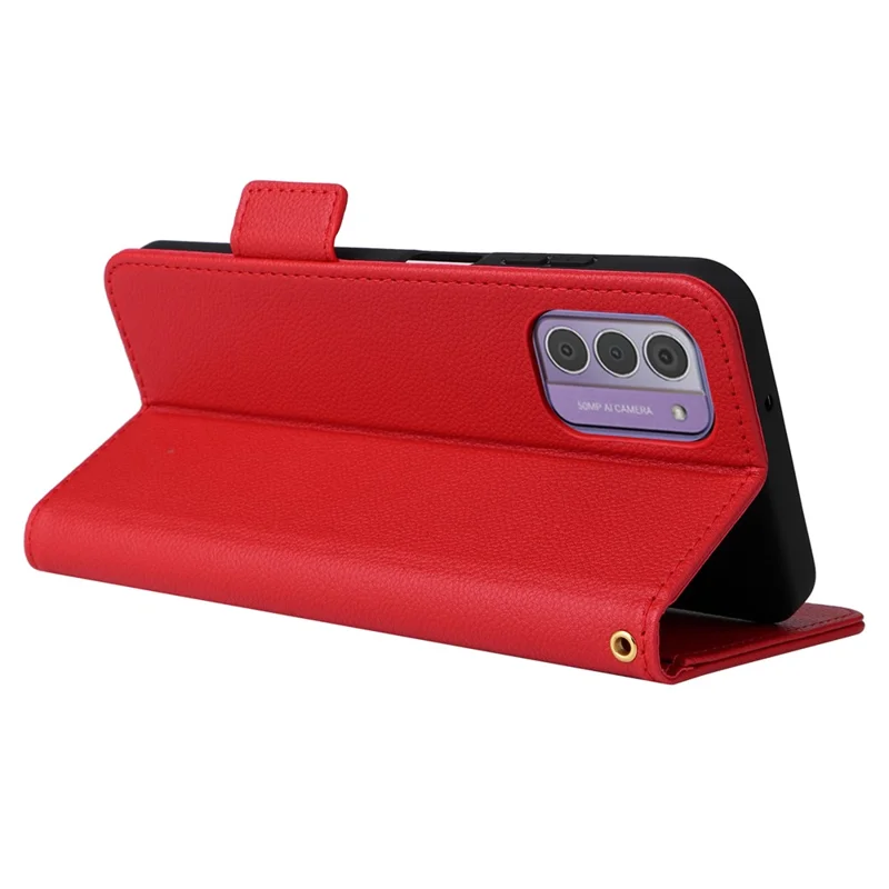 For Nokia G42 Litchi Texture PU Leather Case Wallet Stand Shockproof Phone Cover with Strap - Red
