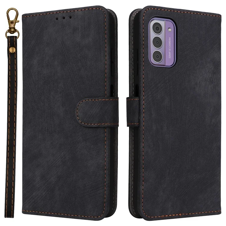 Para Nokia G42 RFID Blocking Wallet Phone Case PU Leather Anti-fall Stand Cover with Strap - Black