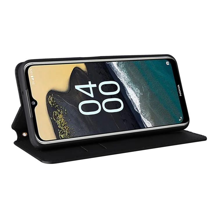 Capa de Telefone para Nokia G42 Rhombus Imprinted Wallet Case Viewing Stand PU Leather Cover - Preto