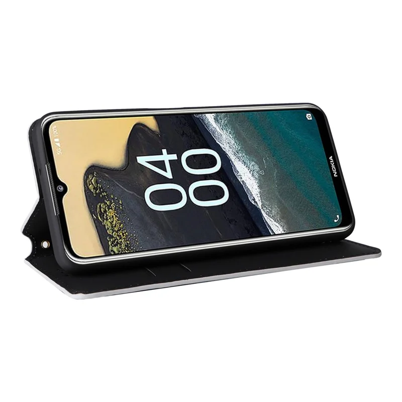 Phone Shell for Nokia G42 Rhombus Imprinted Wallet Case Viewing Stand PU Leather Cover - Silver