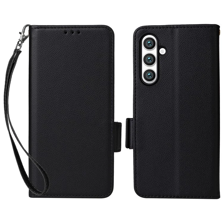 Para Samsung Galaxy S23 FE Anti-scratch Litchi Texture PU Leather Case Wallet Stand Phone Cover with Strap - Black