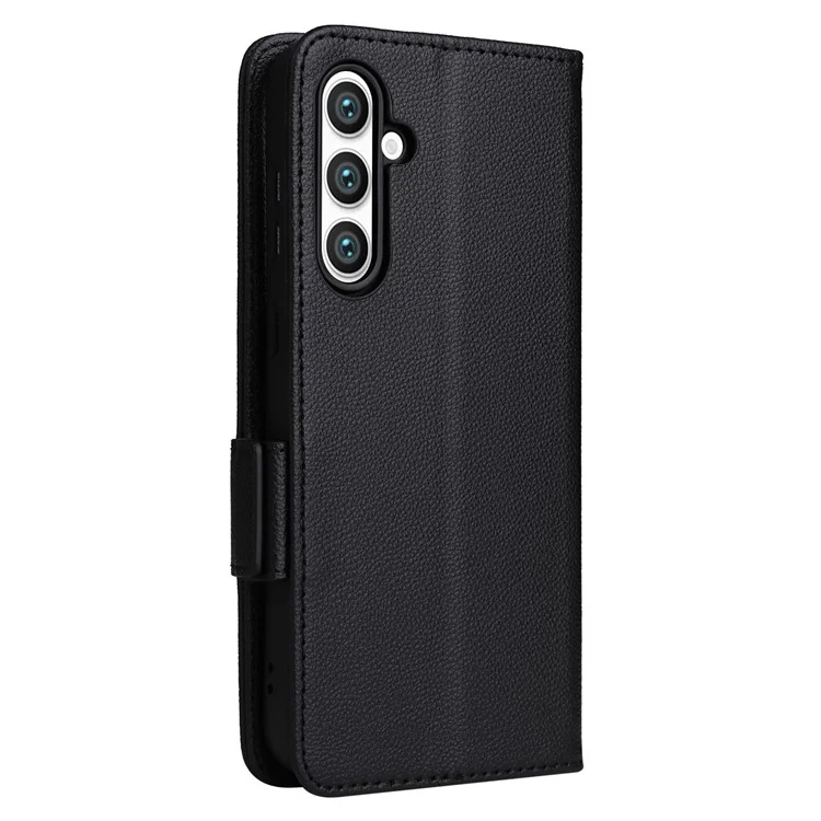Para Samsung Galaxy S23 FE Anti-scratch Litchi Texture PU Leather Case Wallet Stand Phone Cover with Strap - Black