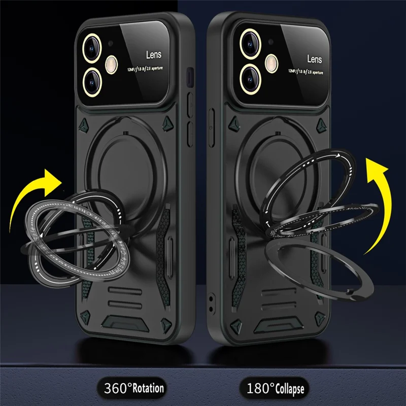 For iPhone 12 6.1 inch Compatible with MagSafe Phone Case PC+TPU Anti-drop Kickstand Cover - Black