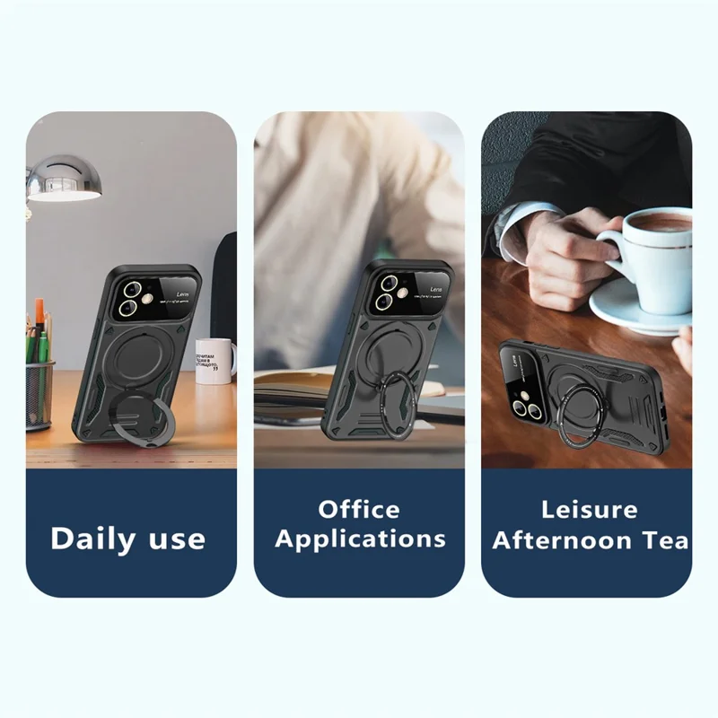 For iPhone 12 6.1 inch Compatible with MagSafe Phone Case PC+TPU Anti-drop Kickstand Cover - Red