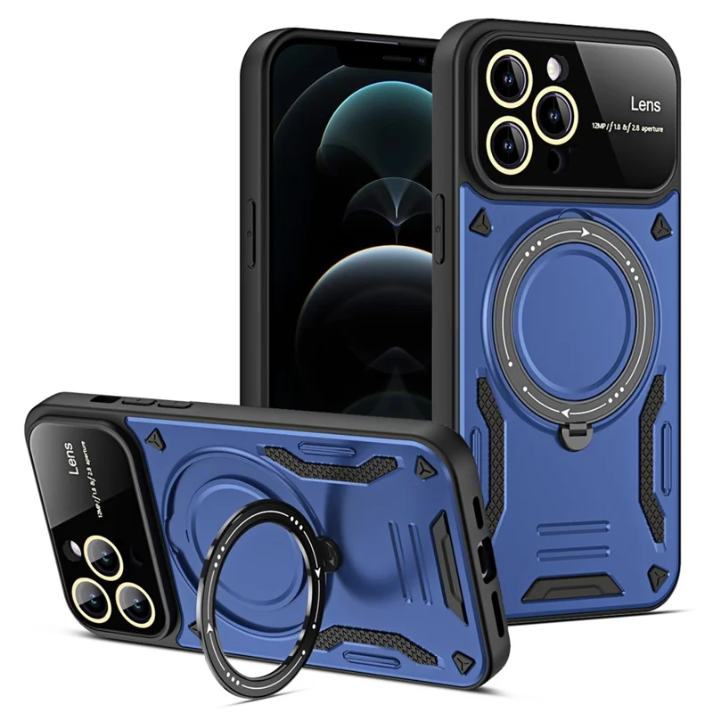 Shockproof Case for iPhone 12 Pro 6.1 inch Compatible with MagSafe PC+TPU Kickstand Phone Cover - Blue