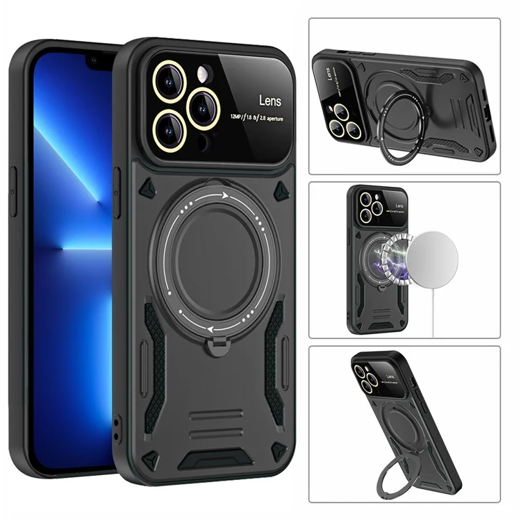 Coque anti-chute pour iPhone 13 Pro Max 6,7 pouces compatible avec MagSafe PC+TPU Kickstand Phone Cover - Noir