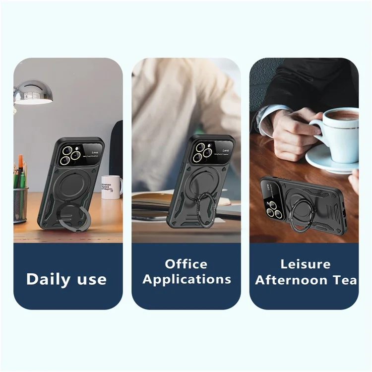 Coque anti-chute pour iPhone 13 Pro Max 6,7 pouces compatible avec MagSafe PC+TPU Kickstand Phone Cover - Noir