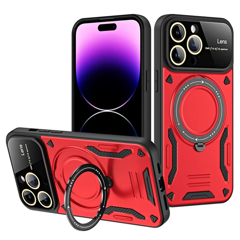 PC+TPU Back Case for iPhone 14 Pro Max Compatible with MagSafe Kickstand Phone Cover - Red