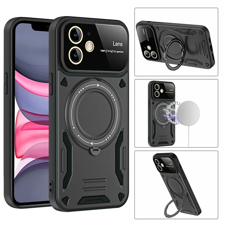 Scratch Resistant Case for iPhone 11 Compatible with MagSafe PC+TPU Kickstand Phone Cover - Black