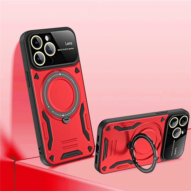 Funda Trasera Back Guard para iPhone 13 Pro de 6.1 pulgadas, Compatible con MagSafe, Soporte Giratorio, Cubierta de Teléfono de PC+TPU - Rojo